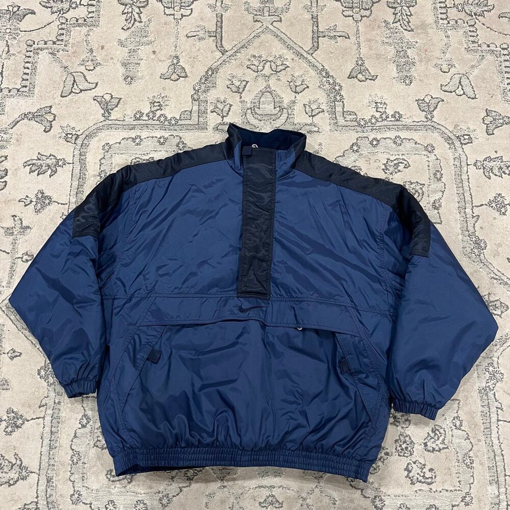 NIKE Vintage 90s Swoosh Check Blue Insulated Puffer Pullover Anorak Jacket Sz XL